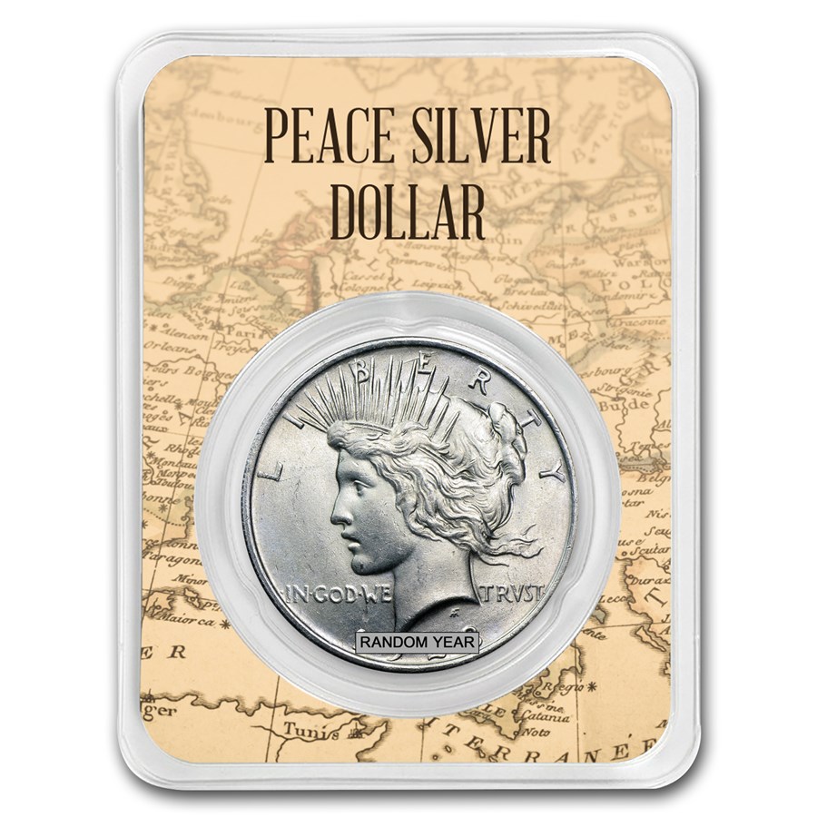1922-1925 Peace Silver Dollar BU - w/Map Card