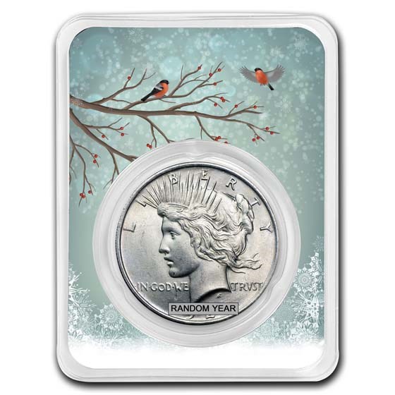 1922-1935 Peace Silver Dollar BU- w/Snowy Birds Card