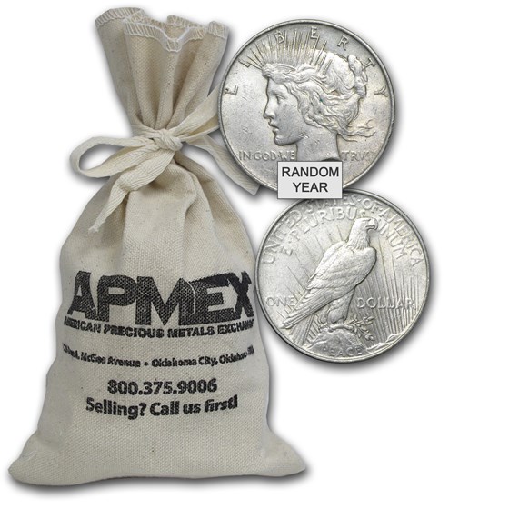1922-1935 Peace Silver Dollars 100-Coin Bag VG-XF