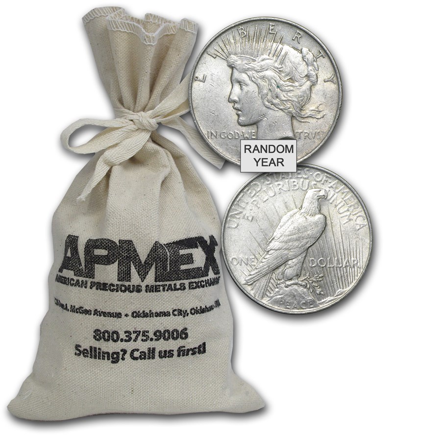 1922-1935 Peace Silver Dollars 100-Coin Bag VG-XF