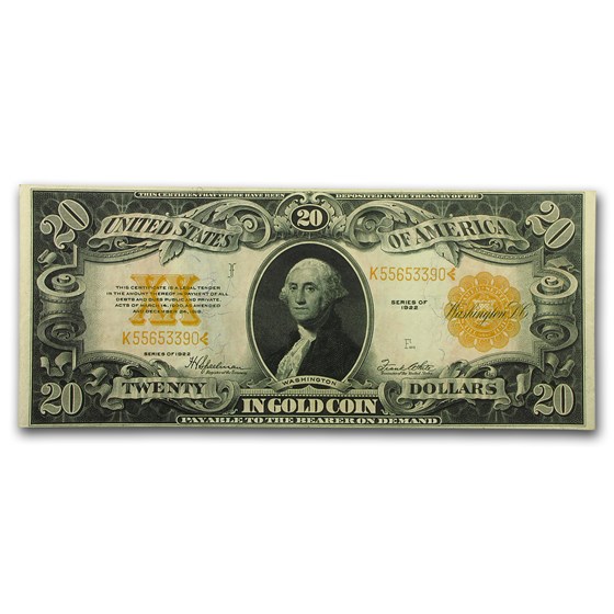 1922 $20 Gold Certificate Choice AU 1922 $20 Gold Certificate Choice AU