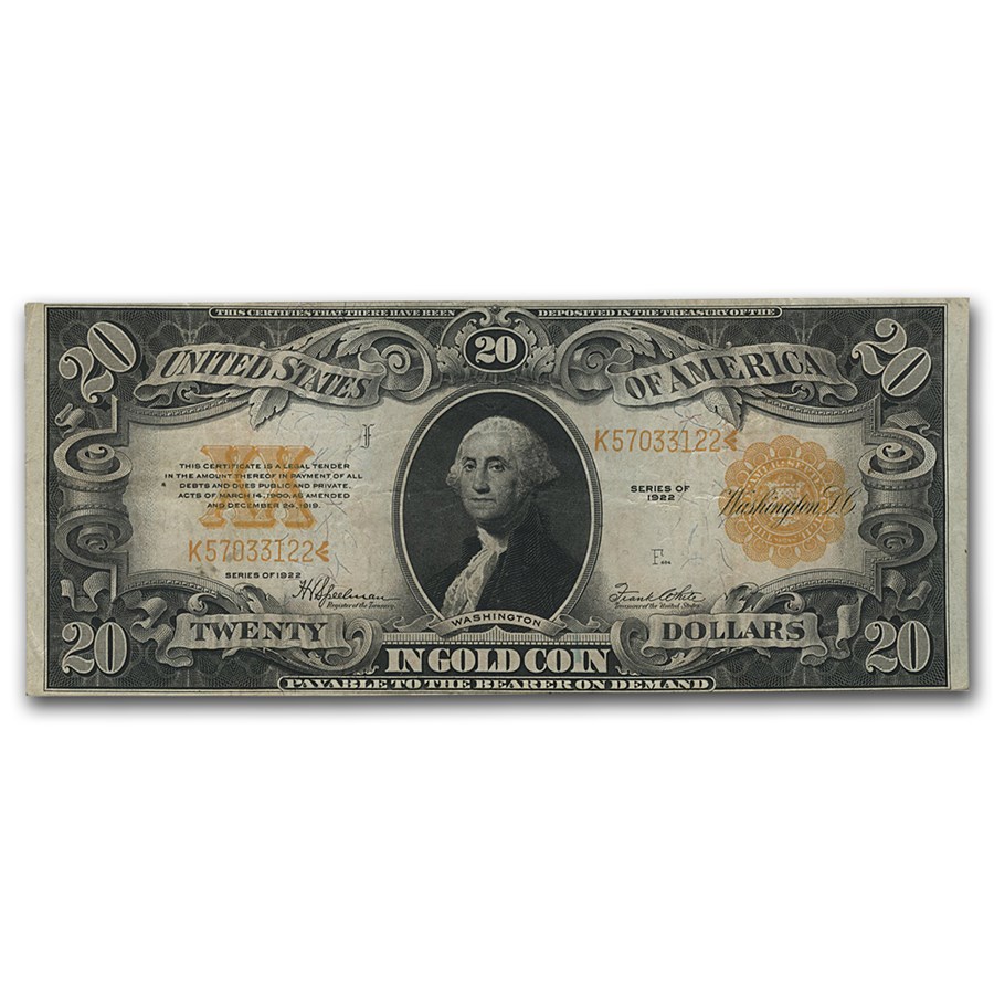 1922 $20 Gold Certificate Choice XF (Fr#1187)