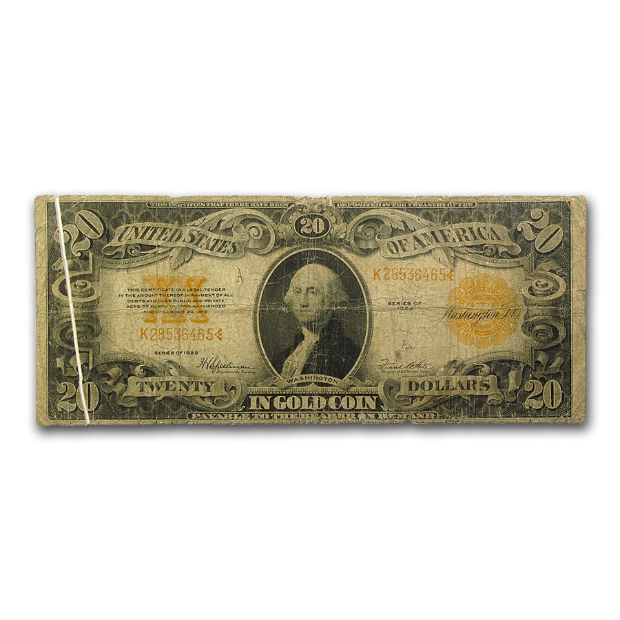 1922 $20 Gold Certificate Cull (Fr#1187)