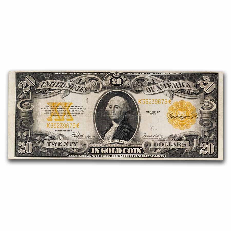 1922 $20 Gold Certificate F/VF (Fr#1187) Details