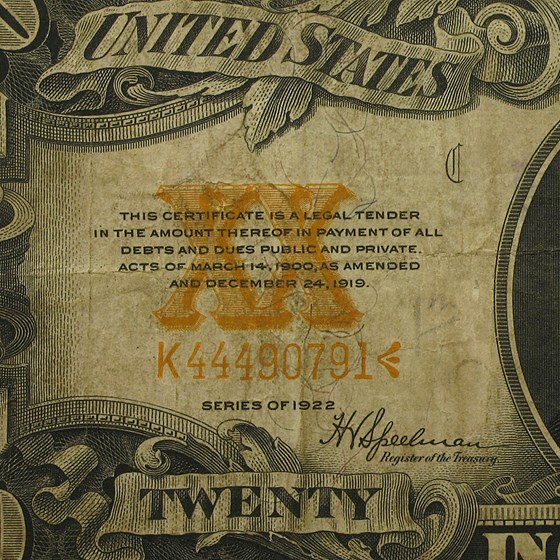 Buy 1922 $20 Gold Certificate Fine APMEX Buy 1922 $20 Gold Certificate Fine APMEX