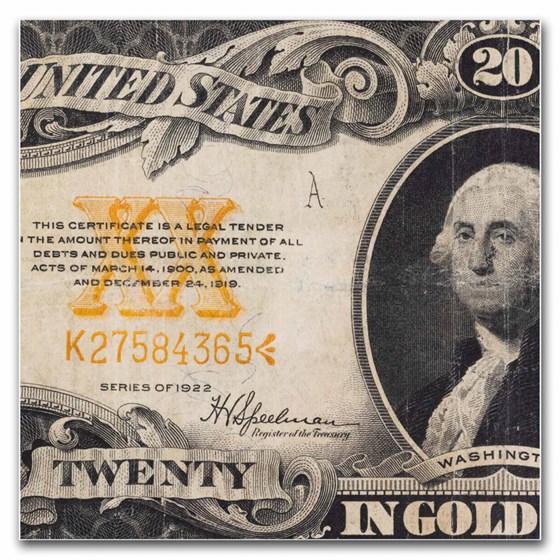 1922 $20 Gold Certificate VF 25 PMG (Fr#1187m)Mule 1922 $20 Gold Certificate VF 25 PMG (Fr#1187m)Mule