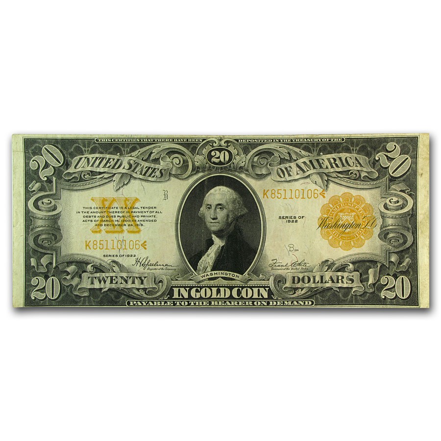 1922 $20 Gold Certificate VF (Fr#1187)