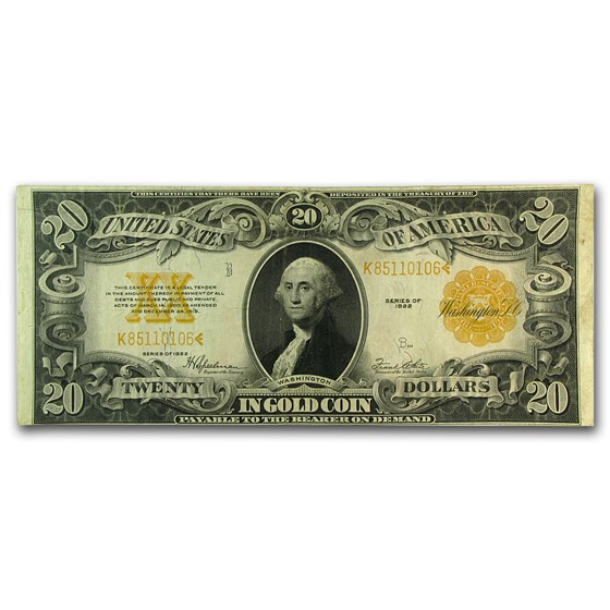 1922 $20 Gold Certificate VF (Fr#1187) 1922 $20 Gold Certificate VF (Fr#1187)