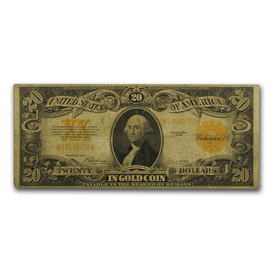 Buy 1922 $20 Gold Certificate Washington Fine APMEX Buy 1922 $20 Gold Certificate Washington Fine APMEX