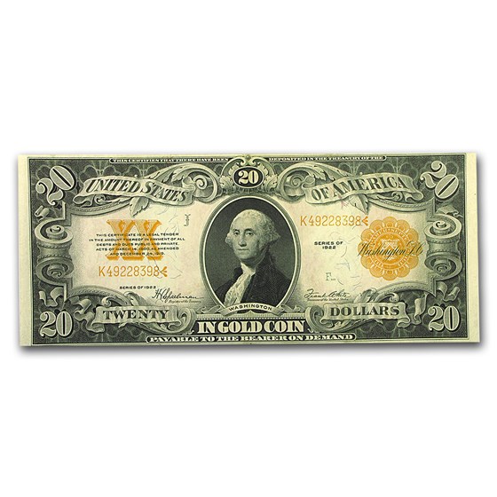 1922 $20 Gold Certificate XF/AU 1922 $20 Gold Certificate XF/AU