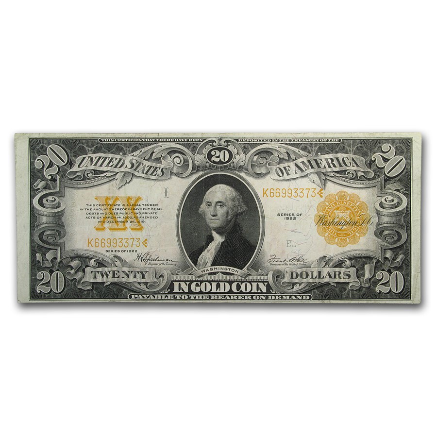 1922 $20 Gold Certificate XF (Fr#1187)