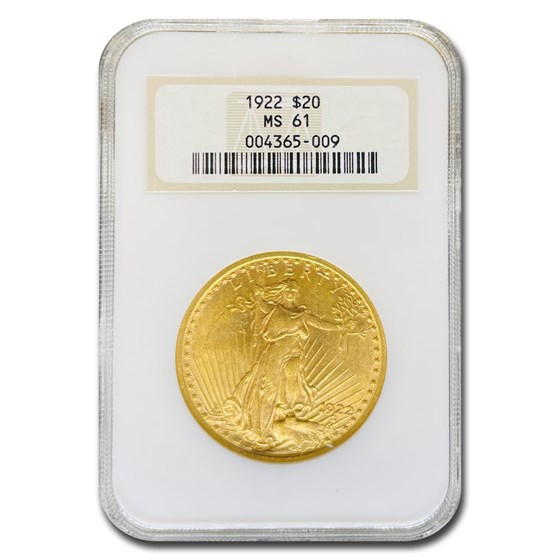 1922 $20 Saint-Gaudens Gold Double Eagle MS-61 NGC 1922 $20 Saint-Gaudens Gold Double Eagle MS-61 NGC