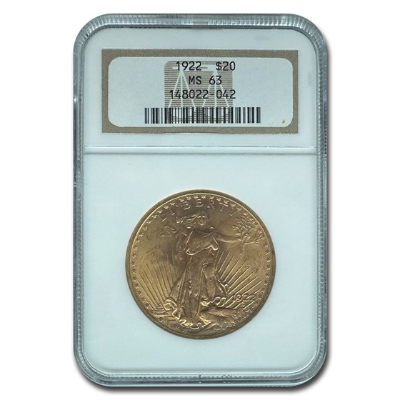 1922 $20 Saint-Gaudens Gold Double Eagle MS-63 NGC