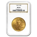 1922 $20 Saint-Gaudens Gold Double Eagle MS-64 NGC