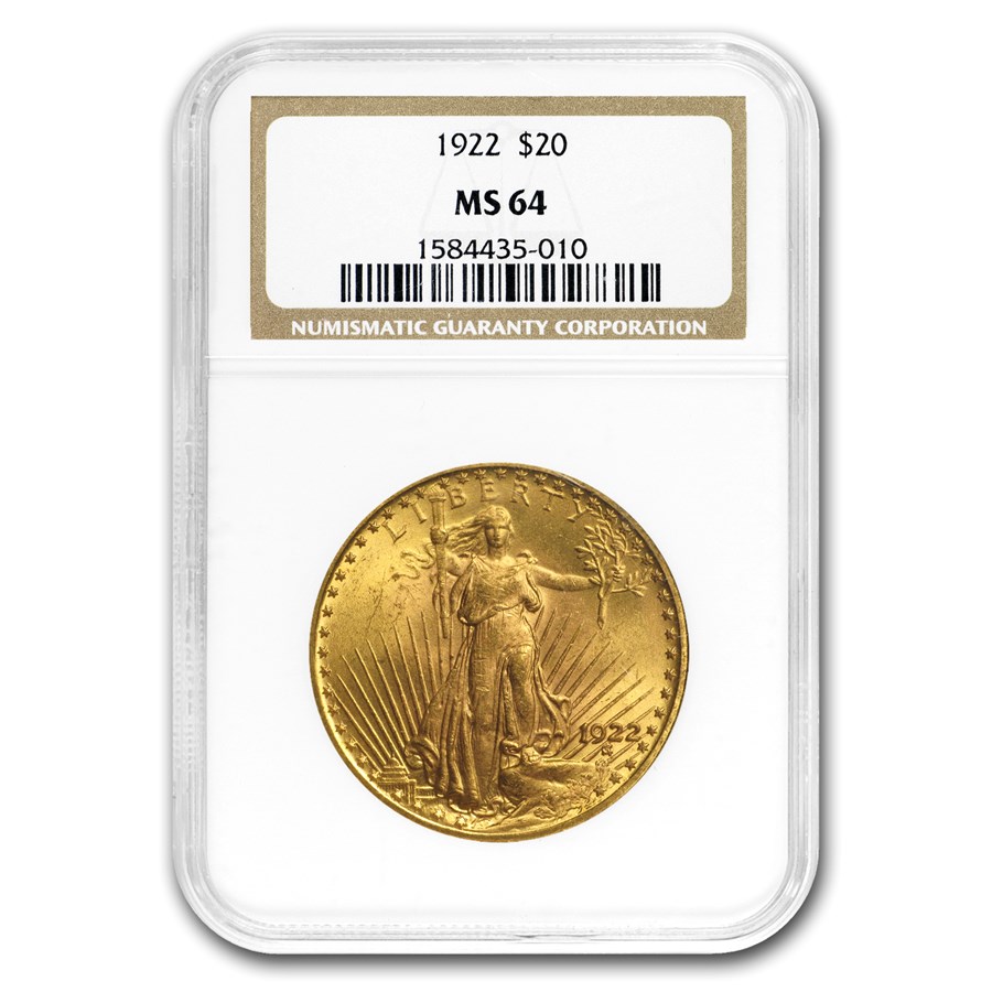 1922 $20 Saint-Gaudens Gold Double Eagle MS-64 NGC