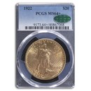 1922 $20 Saint-Gaudens Gold Double Eagle MS-64+ PCGS CAC