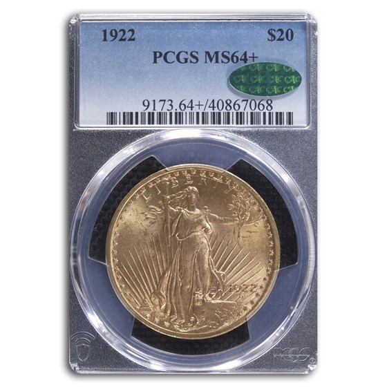 1922 $20 Saint-Gaudens Gold Double Eagle MS-64+ PCGS CAC 1922 $20 Saint-Gaudens Gold Double Eagle MS-64+ PCGS CAC