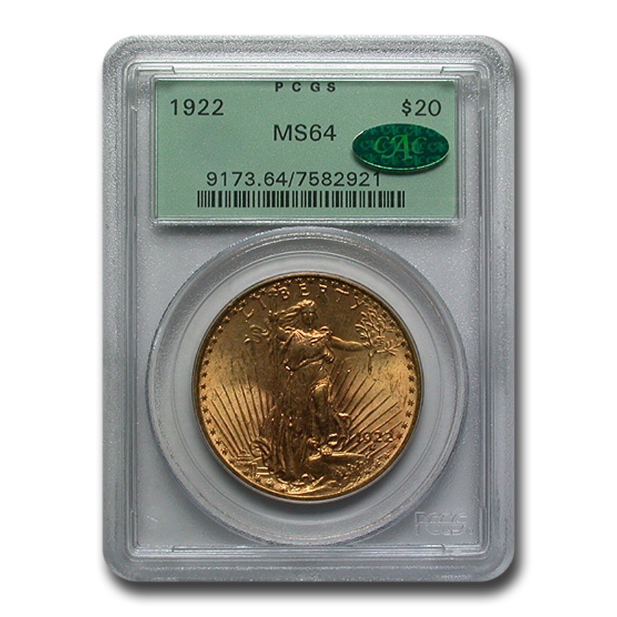 1922 $20 Saint-Gaudens Gold Double Eagle MS-64 PCGS CAC