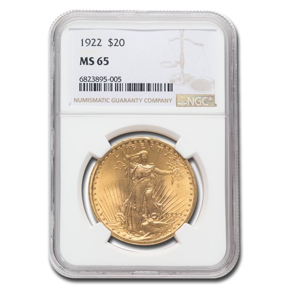1922 $20 Saint-Gaudens Gold Double Eagle MS-65 NGC