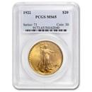 1922 $20 Saint-Gaudens Gold Double Eagle MS-65 PCGS
