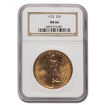 1922 $20 Saint-Gaudens Gold Double Eagle MS-66 NGC