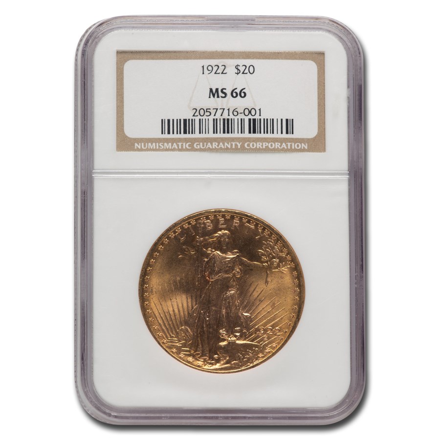 1922 $20 Saint-Gaudens Gold Double Eagle MS-66 NGC