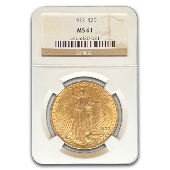 1922 $20 St Gaudens Gold Double Eagle MS-61 NGC