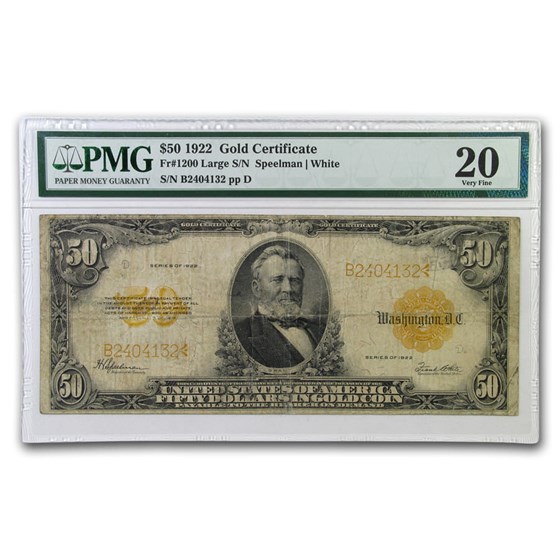 1922 $50 Gold Certificate VF-20 PMG (Fr#1200) 1922 $50 Gold Certificate VF-20 PMG (Fr#1200)