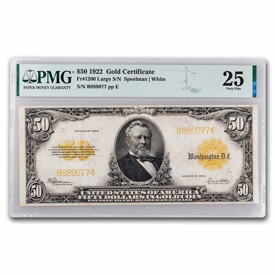 1922 $50 Gold Certificate VF-25 PMG (Fr#1200) 1922 $50 Gold Certificate VF-25 PMG (Fr#1200)