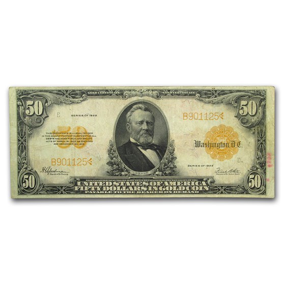 1922 $50 Gold Certificate VF (Fr#1200)