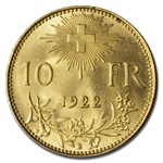 1922 B Switzerland Gold 10 Francs BU