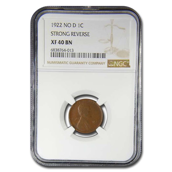 1922-D Lincoln Cent XF-40 NGC (No D, Strong Reverse) 1922-D Lincoln Cent XF-40 NGC (No D, Strong Reverse)