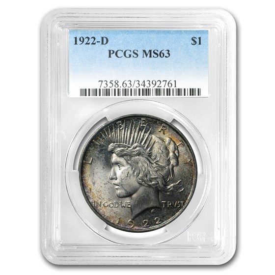 1922-D Peace Dollar MS-63 PCGS (Toned, Obv & Rev) 1922-D Peace Dollar MS-63 PCGS (Toned, Obv & Rev)