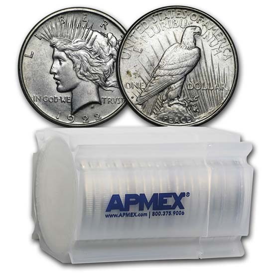 1922-D Peace Silver Dollars AU (20-Coin Roll) 1922-D Peace Silver Dollars AU (20-Coin Roll)