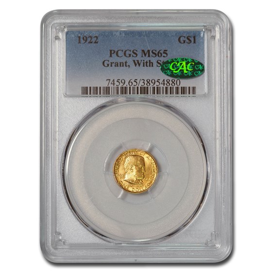 1922 Gold $1.00 Grant MS-65 PCGS CAC (Star) 1922 Gold $1.00 Grant MS-65 PCGS CAC (Star)