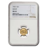 1922 Gold $1.00 Grant No Star MS-65 NGC