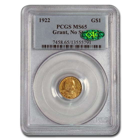 1922 Gold $1.00 Grant No Star MS-65 PCGS CAC 1922 Gold $1.00 Grant No Star MS-65 PCGS CAC