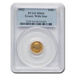 1922 Gold $1.00 Grant w/Star MS-64 PCGS