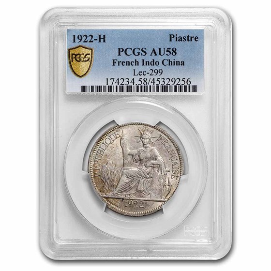 1922-H French Indo-China Silver Piastre AU-58 PCGS 1922-H French Indo-China Silver Piastre AU-58 PCGS