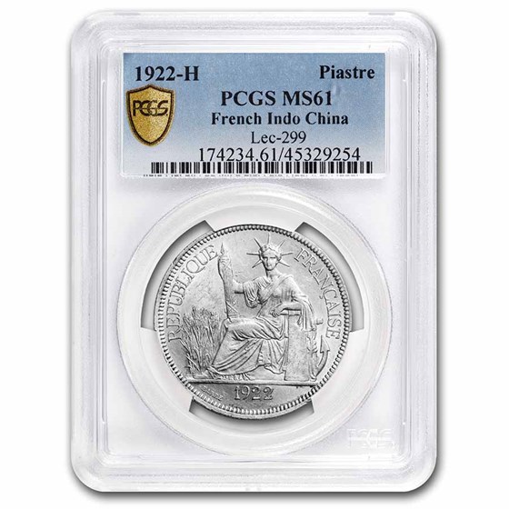 1922-H French Indo-China Silver Piastre MS-61 PCGS