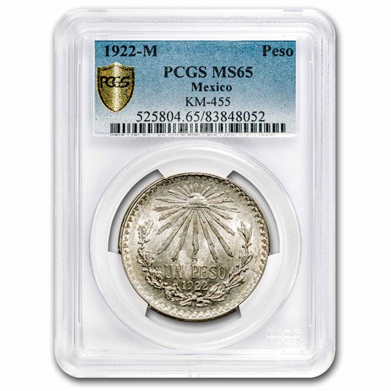 1922-M Mexico Silver 1 Peso Cap & Rays MS-65 PCGS 1922-M Mexico Silver 1 Peso Cap & Rays MS-65 PCGS