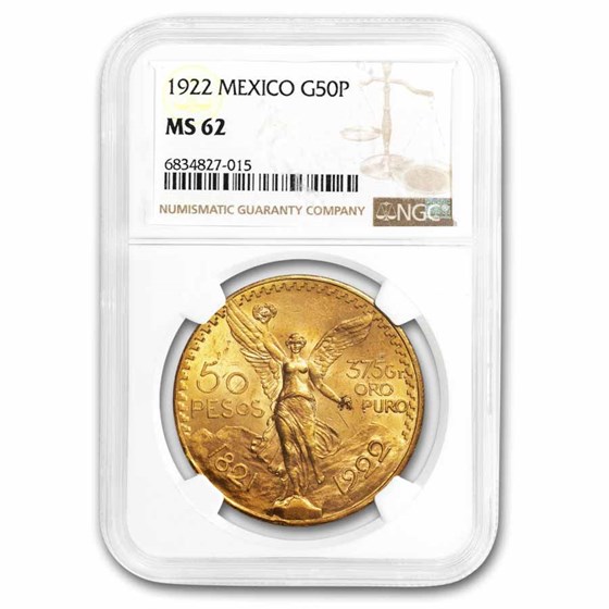 1922 Mexico Gold 50 Pesos MS-62 NGC 1922 Mexico Gold 50 Pesos MS-62 NGC