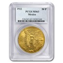 1922 Mexico Gold 50 Pesos MS-63 PCGS