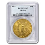 1922 Mexico Gold 50 Pesos MS-63 PCGS