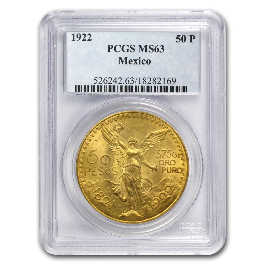1922 Mexico Gold 50 Pesos MS-63 PCGS