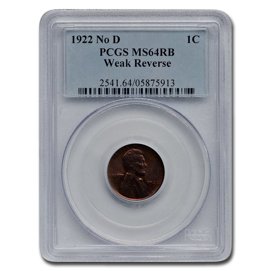 Buy 1922-No D Lincoln Cent MS-64 PCGS (Red/Brown, Weak Reverse) | APMEX