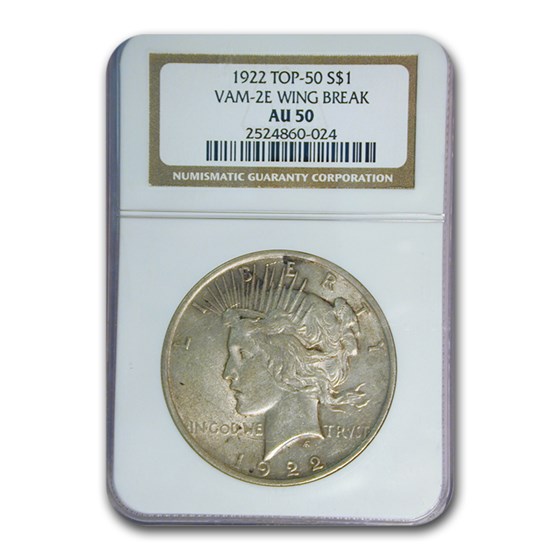 1922 Peace Dollar AU-50 NGC (VAM-2E Wing Break, Top-50) 1922 Peace Dollar AU-50 NGC (VAM-2E Wing Break, Top-50)
