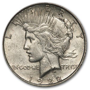 1922 Peace Dollar AU-55 (Major Obv Strike Thru Mint Error) 1922 Peace Dollar AU-55 (Major Obv Strike Thru Mint Error)