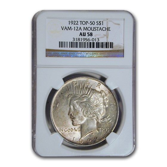 1922 Peace Dollar AU-58 NGC (VAM-12A Moustache, Top-50) 1922 Peace Dollar AU-58 NGC (VAM-12A Moustache, Top-50)