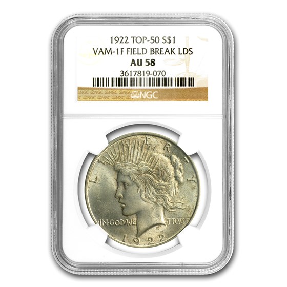 1922 Peace Dollar AU-58 NGC (VAM-1F LDS Field Die Break, Top-50) 1922 Peace Dollar AU-58 NGC (VAM-1F LDS Field Die Break, Top-50)